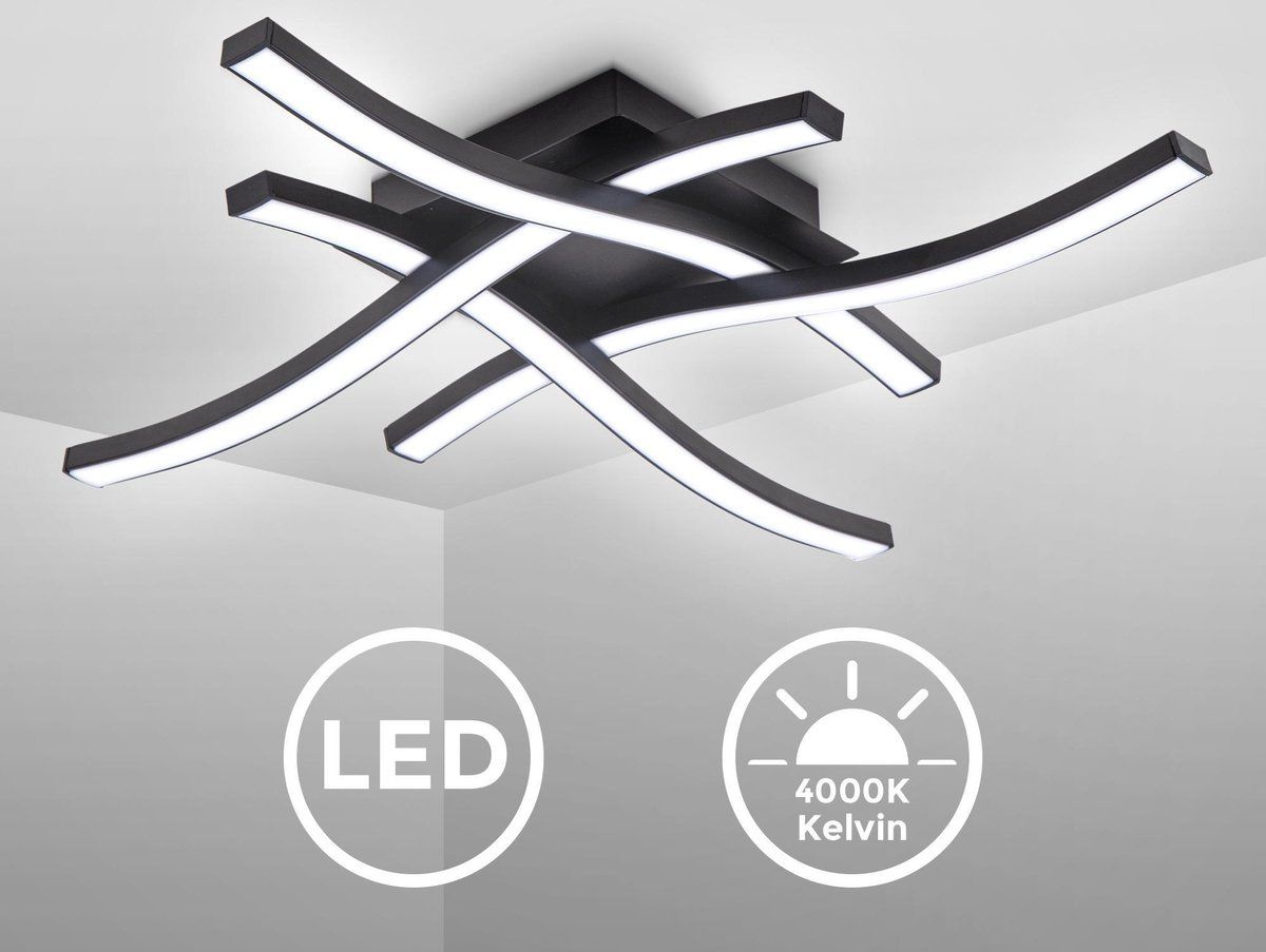 B.K.Licht LED Plafondlamp - Zwart - 20W - 2000Lm - 4000K - Golfvorm