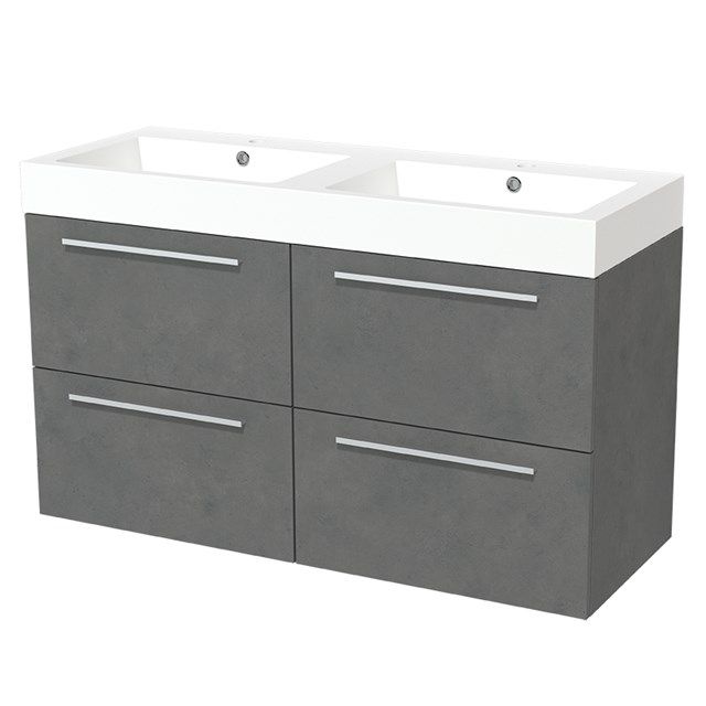 Maxaro Badkamermeubel 120cm Modulo Donkergrijs Beton 4 lades Vlak Wastafel Mineraalmarmer