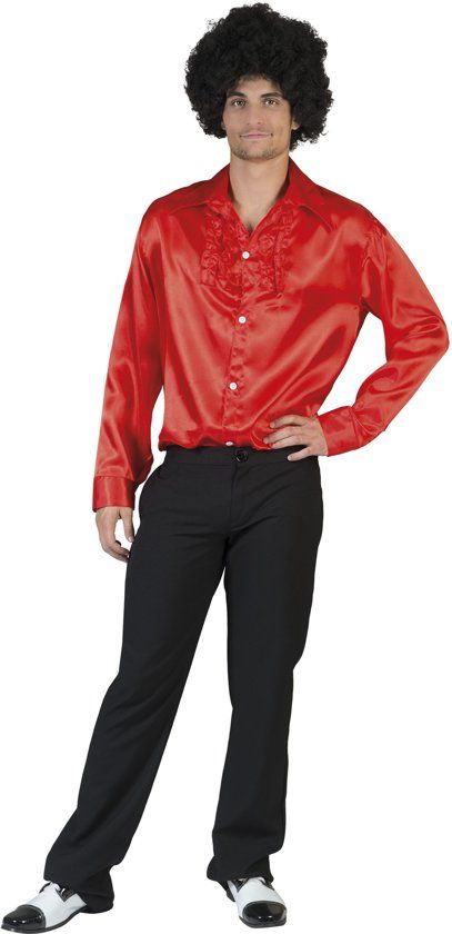 Funny Fashion Jaren 80 & 90 Kostuum Rood Ruche Hemd Man Maat 56-58 Halloween Verkleedkleding