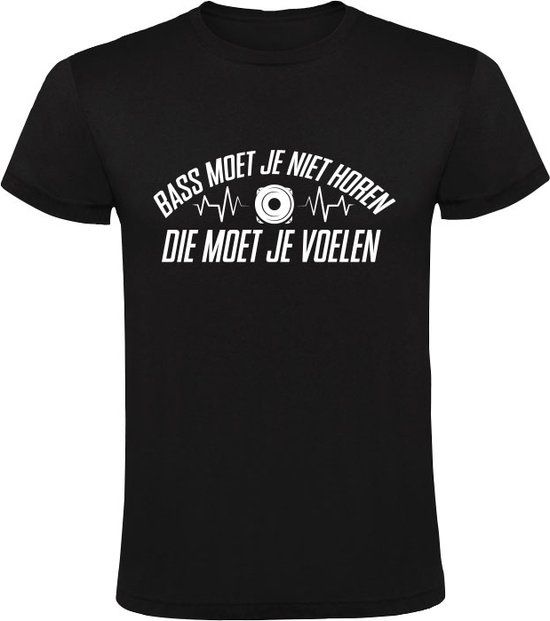 Heren T-shirt - Bass moet je voelen - Zwart - Katoen - Maat S