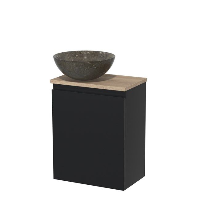 Maxaro Modulo Toiletmeubel 41 cm - Mat Zwart - Lichtbruin Eiken