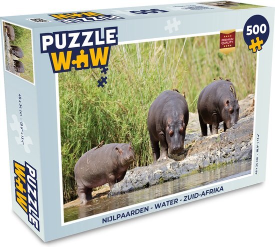 MuchoWow Puzzel Nijlpaarden - Water - Zuid-Afrika - Legpuzzel - Puzzel 500 stukjes