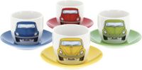 BRISA VW Collection - Volkswagen espressokopjes, koffie/thee-cappuccinoset in kever design (voorkant van de kever, 4 kleuren/set van 4, 100 ml)