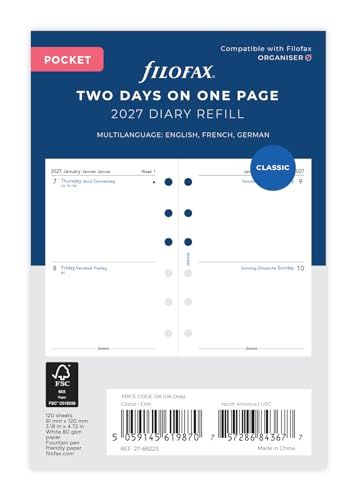Filofax Pocket Engels/Frans/Duits twee dagen per pagina 2027 dagboek 27-68223