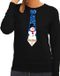 Bellatio Decorations Shoppartners Bv Foute kersttrui / sweater stropdas met sneeuwpop print zwart voor dames XL