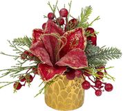 Unyqoos® Mini-kerstboom 25 cm kunstplant in keramische pot met magnolia bloem en bessen