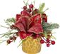 Unyqoos® Mini-Weihnachtsbaum 25 cm Kunstpflanze in Keramiktopt mit Magnolienblüte und Beeren