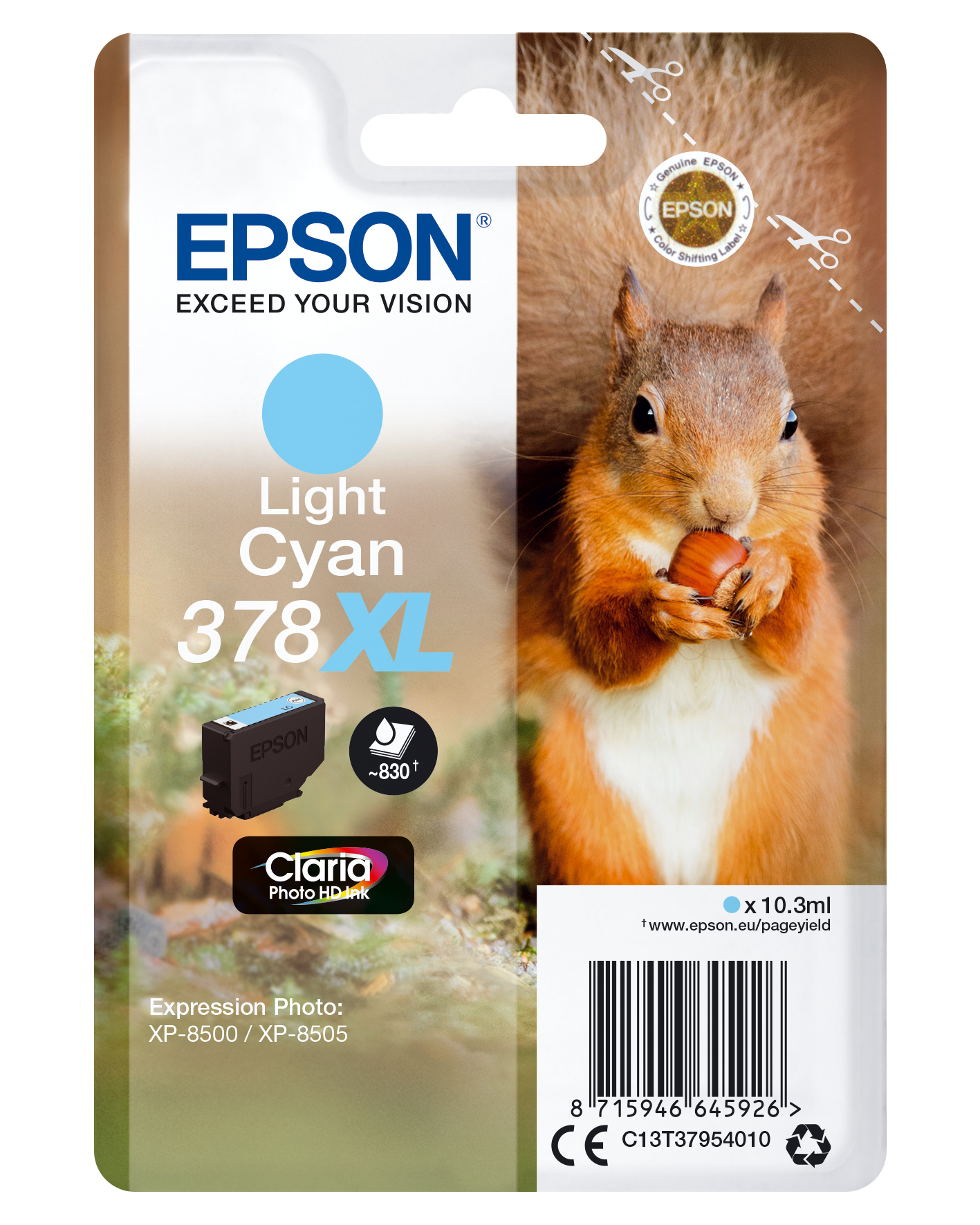 Epson Singlepack Light Cyan 378XL Claria Photo HD Ink