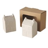 BOLTZE Homa 2-delige set, beige/zwart, porselein, 4,8 x 4,5 x 7 cm, huisvorm, 45 ml, vaatwasmachinebestendig, zout- en peperstrooier