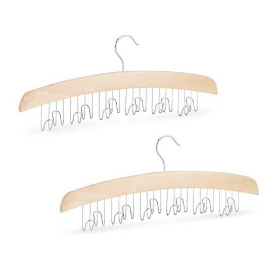 Relaxdays riemenhanger - accessoire hanger - hout - riemenhanger - haken voor 12 riemen Pak van 2