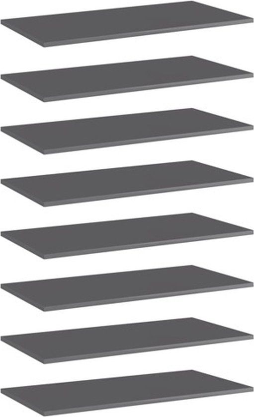vidaXL Wandschappen 8 st 80x40x1,5 cm spaanplaat hoogglans grijs