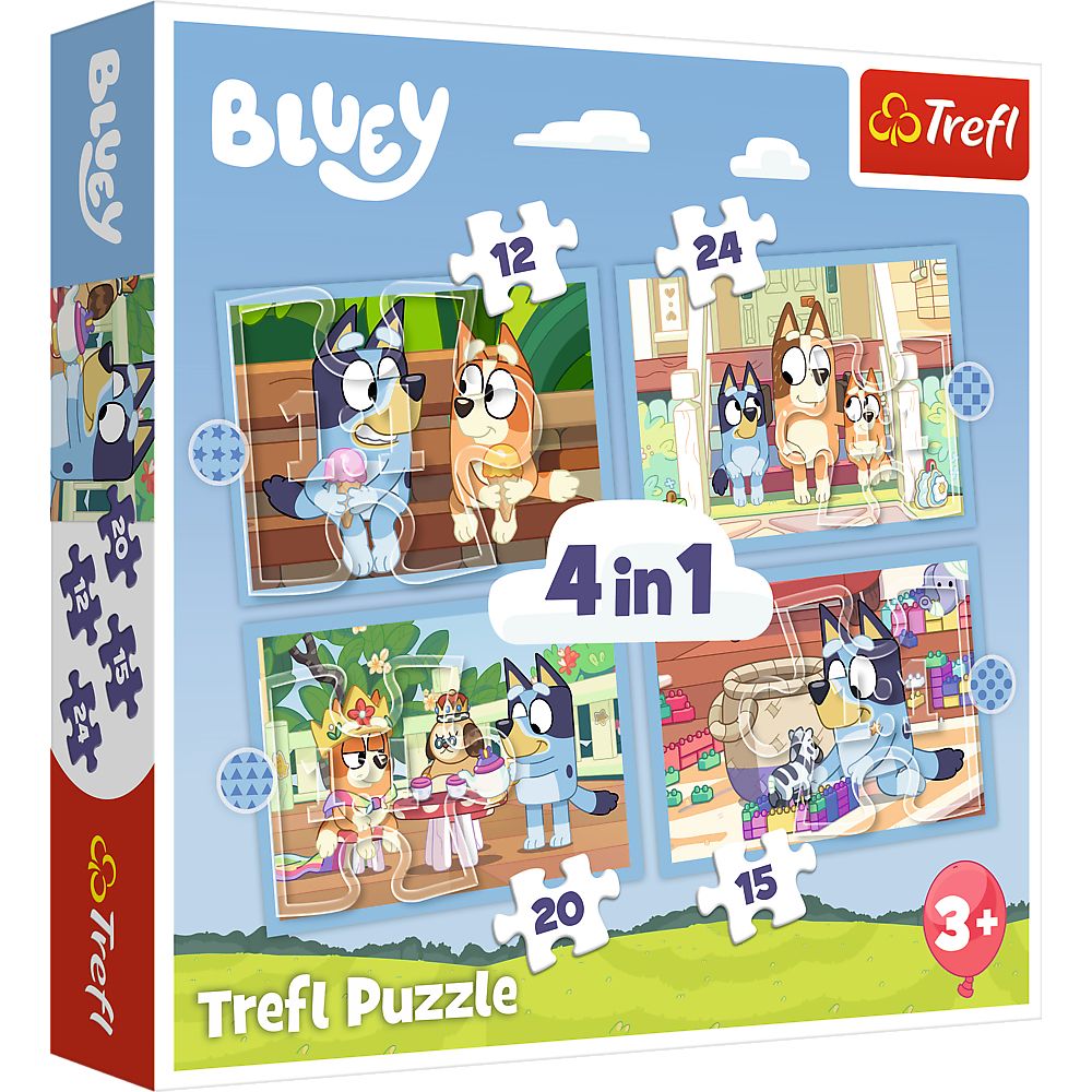 Trefl Bluey en zijn wereld Legpuzzel 4-in-1 (12, 15, 20, 24 stukjes)