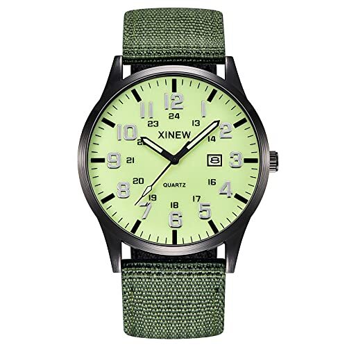 KDFJ Mannen Horloge Jongen Ronde Wijzerplaat Nylon Band Band Militaire Datum Quartz Polshorloge Gift Mode Street Style Horloge Waterdicht Mannen Klok-Licht groen