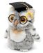 Uni-Toys - Uil (grijs-wit) met doktershoed en bril - 18 cm (hoogte) - pluche vogel - pluche dier, knuffeldier