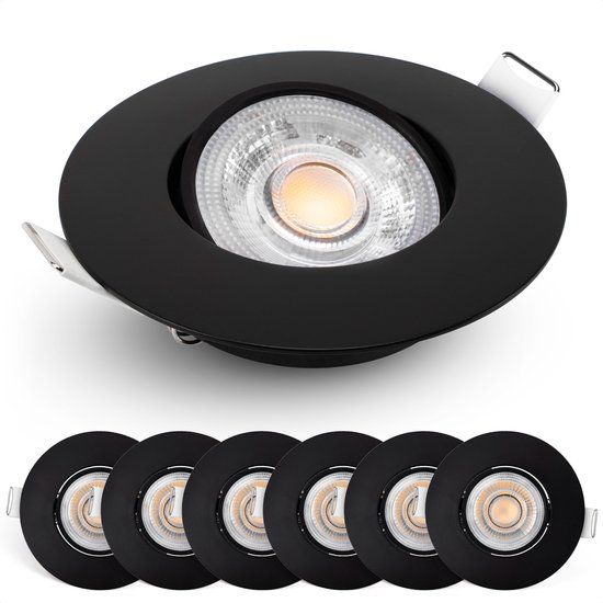Emos Select Spotjes Zwart Dimbaar 6 stuks - Ultralage Inbouwdiepte - 480 Lumen - 2700K Warm Wit - 4.9W - 50° Kantelbaar - LED Inbouwspots