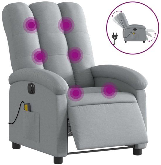 vidaXL Massagestoel elektrisch verstelbaar stof lichtgrijs
