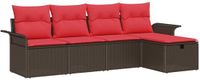 vidaXL Tuinbank Set 5-delig Bruin en Rood Polyrattan