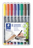 Staedtler Lumocolor foliestiften in opbergdoos, waterbestendig, 8 pennen, schrijfdikte B