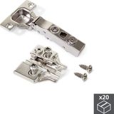 Emuca Potscharnier, D. 35 mm, zijwandmontage, zachte sluiting, opening 100º, met montageplaat Euro, 20 st.