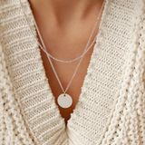 Hey Happiness Cirkel Laagjes Ketting Dames – Roestvrij Staal – Verstelbaar – Waterproof – Kralenketting + Ronde Hanger - Zilver