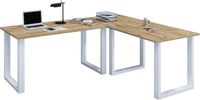 VCM L-vormig bureau, L-vormig gamingbureau, hoekbureau, wit hoekbureau, hoekcomputerbureau, modern hoekbureau, L-vormig bureau met lades, werkstation, L-vormig hoekbureau, hoekbureau met, 220x190 cm, zilver/honig-eiken
