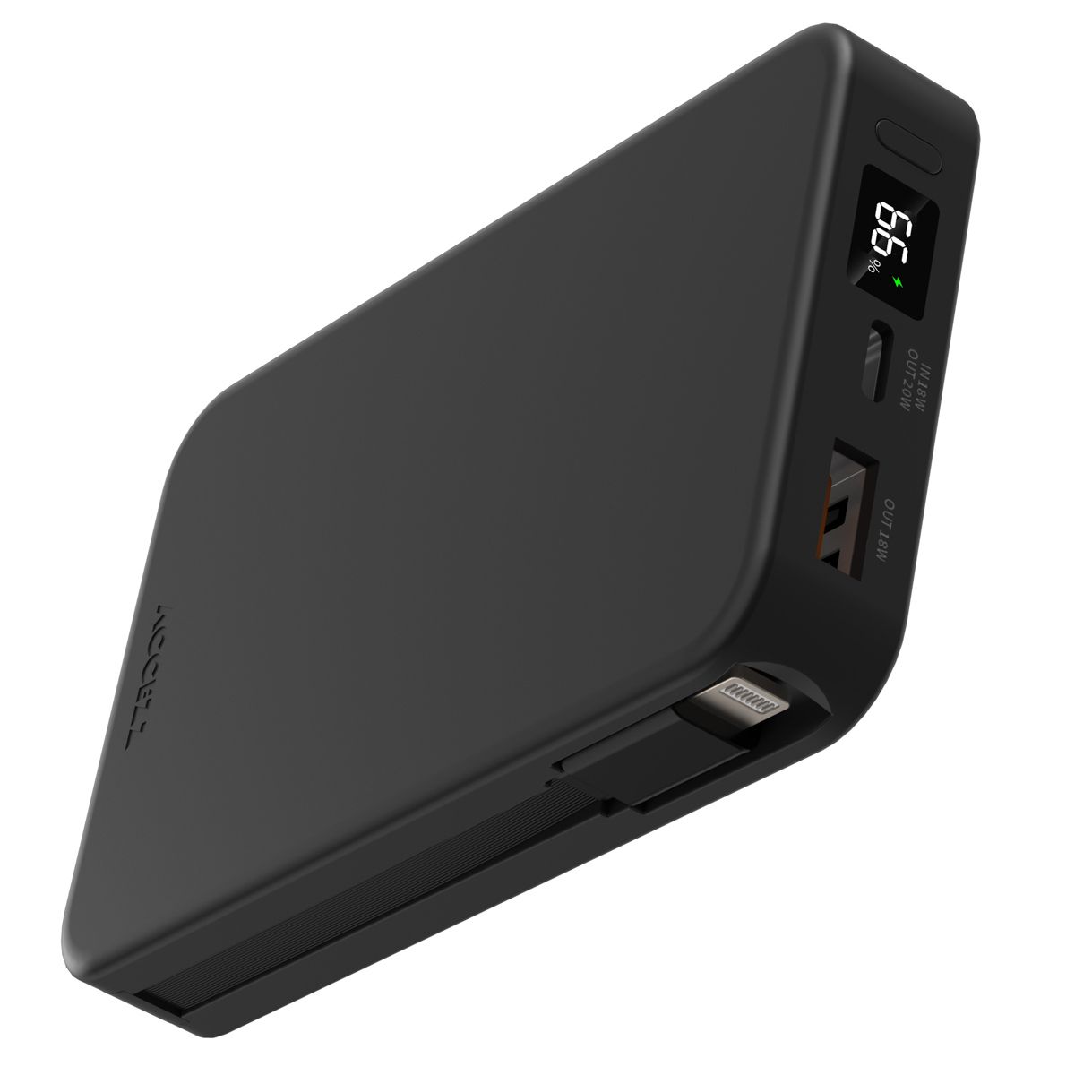 Accezz Powerbank 10.000 mAh met geïntegreerde kabels - Quick Charge en Power Delivery - Zwart