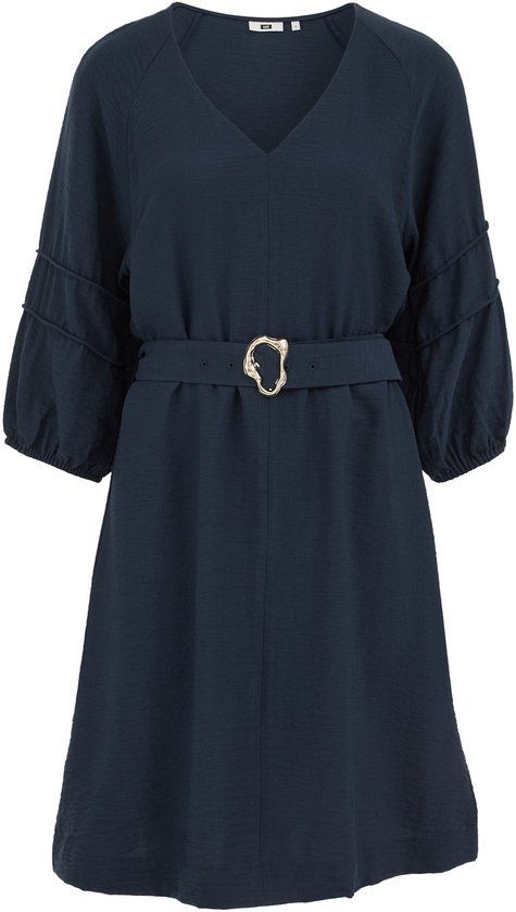 WE Fashion Dames jurk met ballonmouwen en ceintuur