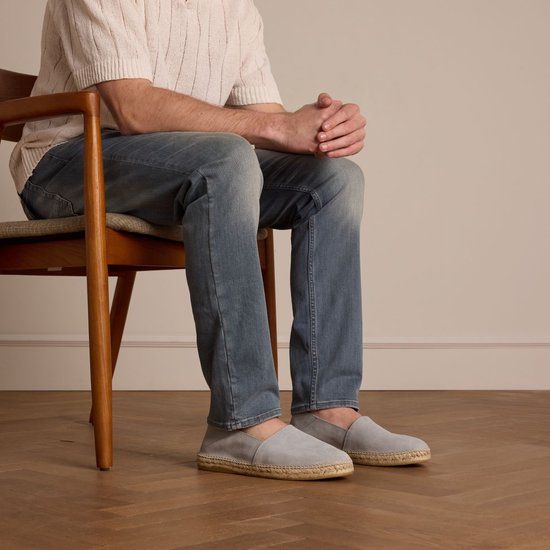 Manfield Heren Lichtblauwe Suède Espadrilles Maat 44