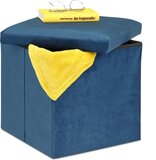 Relaxdays Opbergpoef - Opvouwbare Hocker Fluweel - Blauw