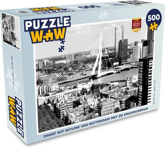 MuchoWow Puzzel Rotterdam - Skyline - Zwart - Wit - Legpuzzel - Puzzel 500 stukjes