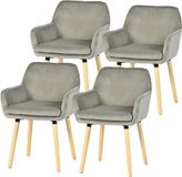 MEUBLE COSY Meubles Cosy Eetkamerstoel - Set Van 4 Fluweel Ribstof Houten Poten Scandinavisch Design - Lichtgrijs