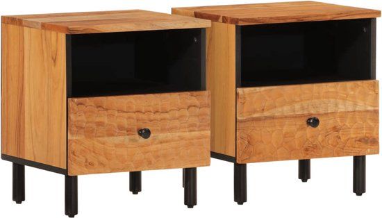 vidaXL Nachtkastjes - Set van 2 - Massief Acaciahout - Naturel - 40x33x46 cm