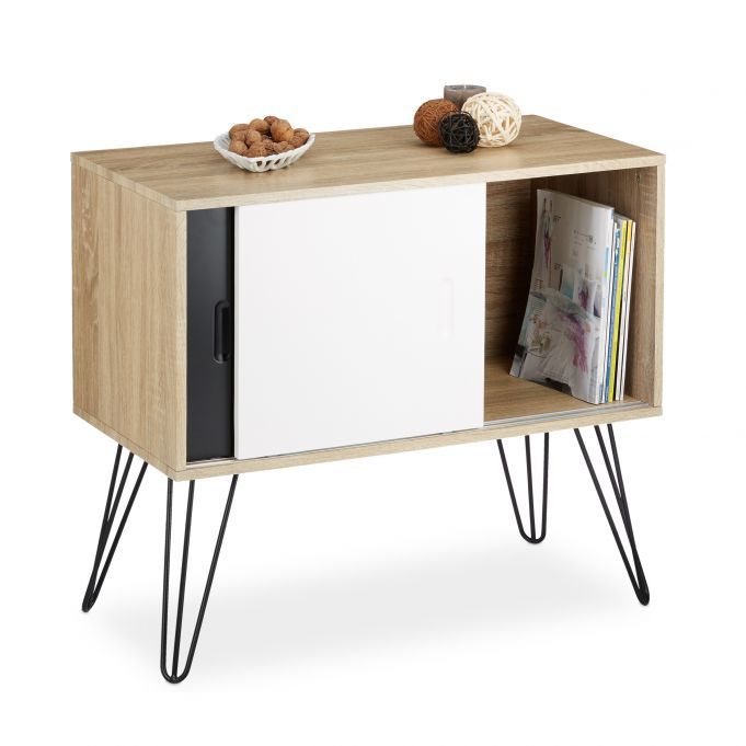 Retro Dressoir with Sliding Doors - Wood & MDF - 80cm