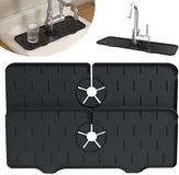 Tapis d'évier sans marque - 2 pièces - Tapis d'égouttage de robinet en silicone - Noir