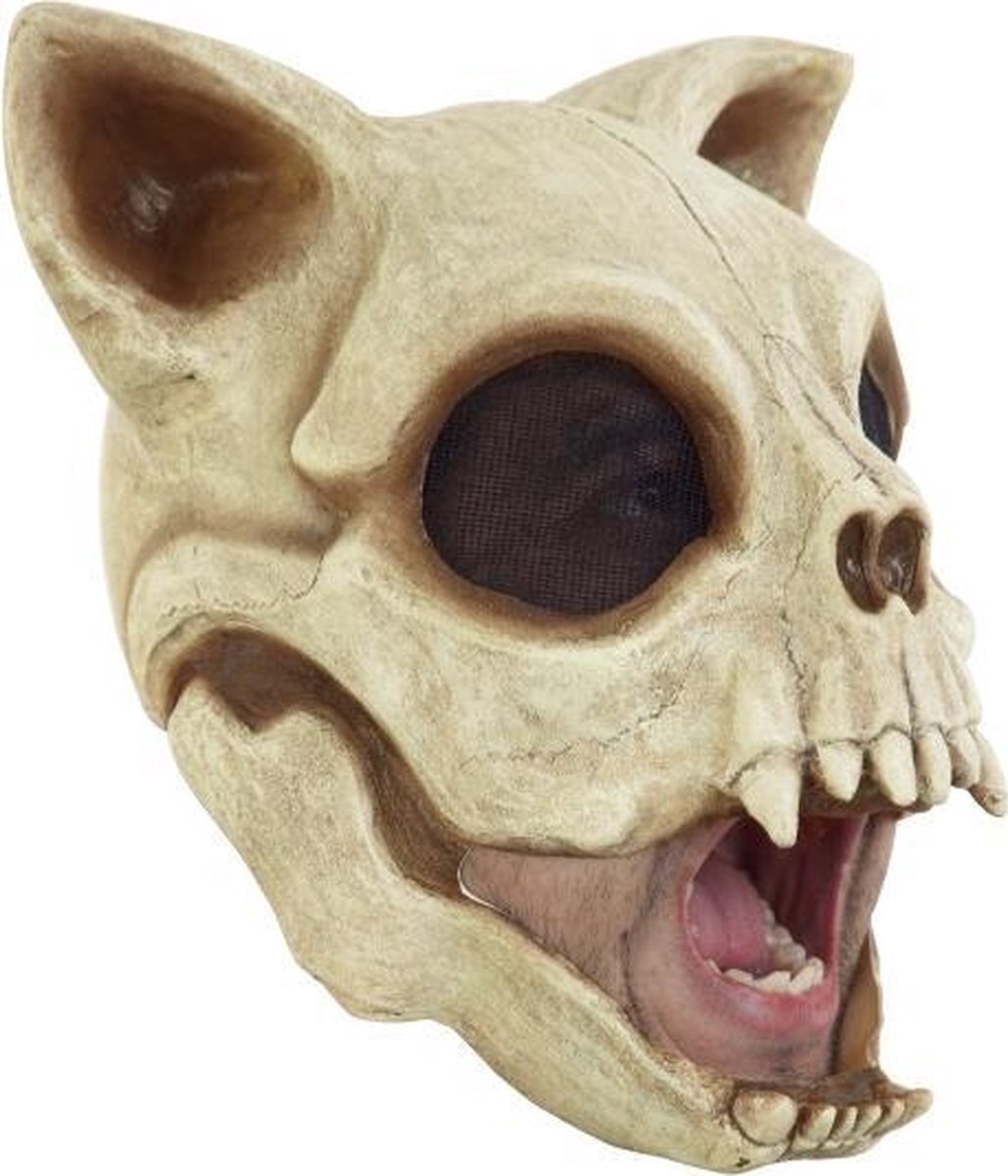 partychimp Hoofdmasker Cat Skull Latex Ivoorwit One-size