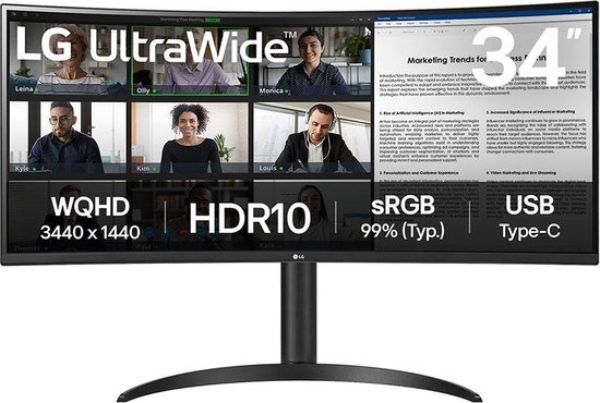 LG 34WR55QK-B - QHD Curved Ultrawide Monitor - USB-C - 34 inch