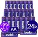 Buddi Oplaadbare AA Batterijen | 24 Stuks | 2.800 mAh | 1.2V | Geschikt voor o.a. afstandsbedieningen, zaklamp, radio's | AA Batterij