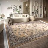 Villeroy & Boch Alfred Oosters woonkamertapijt, dicht geweven met franjes, klassiek tapijt voor woonkamer, slaapkamer, eetkamer, hal, beige rood, 128 x 190 cm