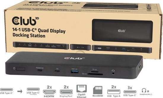 Club 3D Club 3D 14-in-1 USB-C® Quad Display Dockingstation – 4 Schermen & 100W Snelladen