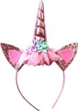 Heble® Eenhoorn Diadeem voor Kinderen - Roze, Glitters, Bloemen, Oren en Hoorn