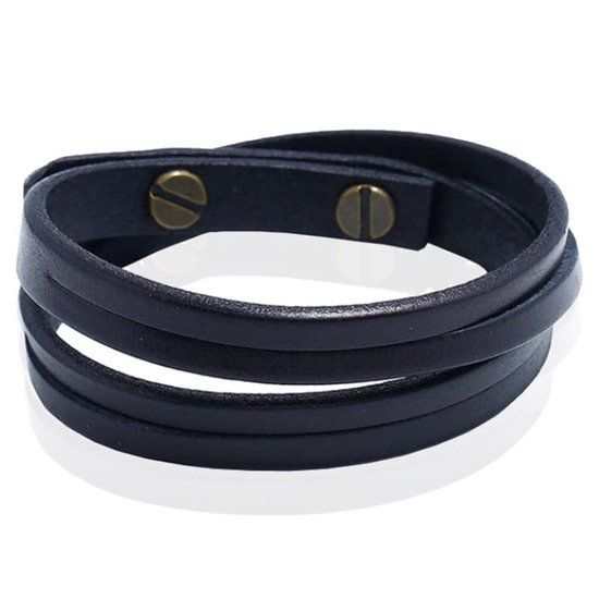 LGT JWLS Mendes Wikkelarmband Glad Leer Verstelbaar Zwart