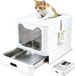 Terona B.V. Litière pour chat en acier inoxydable avec couvercle – Litière fermée pliable avec tiroir – Sans odeur, étanche et facile à nettoyer – Double entrée/sortie – Bac à litière pour chat avec pelle (38,3 × 51 × 41 cm) – Blanc