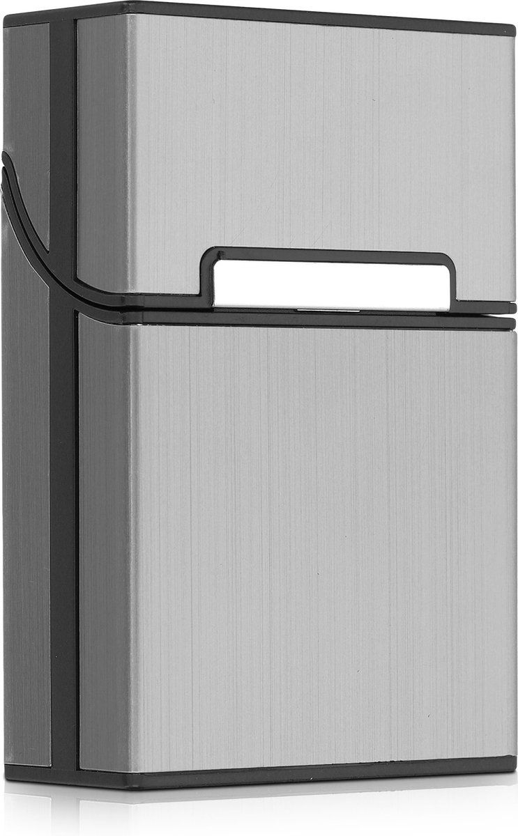 kwmobile Sigarettenhouder - Kunststof met aluminium coating hoes voor sigaretten met magnetische flipsluiting - titaniumgrijs