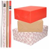 Bellatio Decorations 8x Rollen transparant folie/inpakpapier pakket - rood/bruin/wit met hartjes 200 x 70 cm - cadeau/kaften/verzendpapier/cellofaan