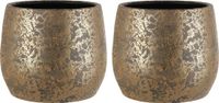 Mica Decorations bloempot - 2x stuks - flakes goud - keramiek aardewerk - 25.5 x 32 cm