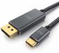 Primewire câble USB-C vers DisplayPort, 8K 30 Hz, câble adaptateur DP 4K 120 Hz avec HDR, compatible Thunderbolt 3, avec gaine en tissu, protection anti-pli, câble moniteur, 2 mètres, gris-noir