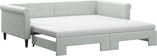 vidaXL Slaapbank onderschuifbed matrassen 100x200cm fluweel lichtgrijs