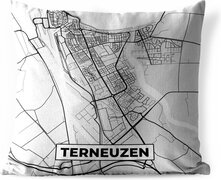 Yokawe Buitenkussen Weerbestendig - Stadskaart - Terneuzen - Grijs - Wit - 50x50 cm