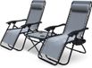 Vounot Set van 2 Zero Gravity Stoelen met Bijzettafel, Opvouwbaar, Grijs