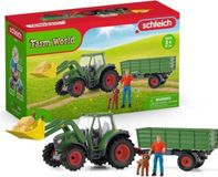 Schleich Farm World Tracteur avec remorque, set de jeu, figurines (humain, chien), 50 pièces